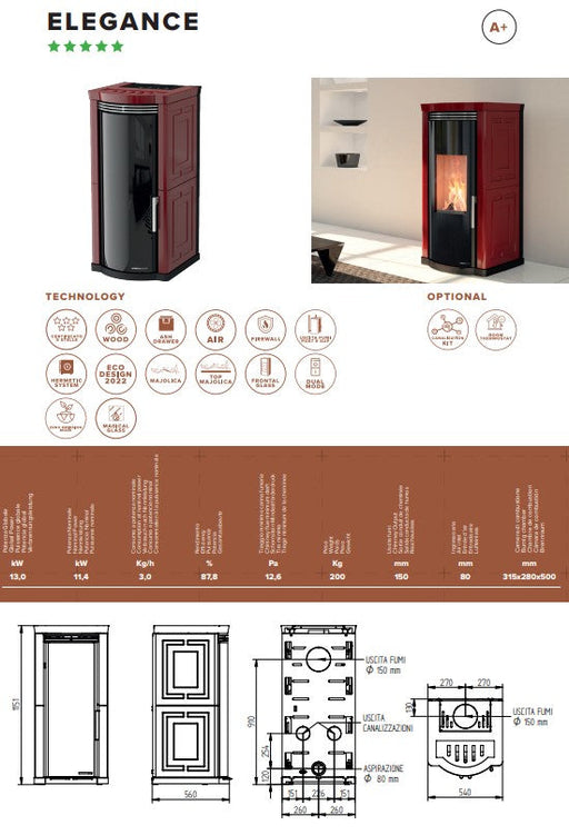 TERMOSTUFA A LEGNA ELEGANCE MORETTI DESIGN Ferramenta Sarti S.r.l.