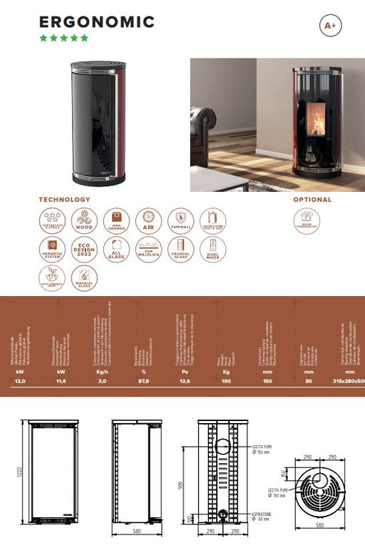 TERMOSTUFA A LEGNA ERGONOMIC MORETTI DESIGN Ferramenta Sarti S.r.l.