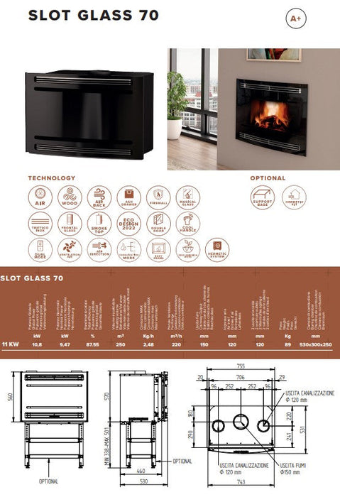 TERMOSTUFA A LEGNA INSERTO SLOT WOOD MORETTI DESIGN Ferramenta Sarti S.r.l.