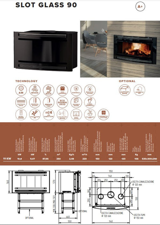 TERMOSTUFA A LEGNA INSERTO SLOT WOOD MORETTI DESIGN Ferramenta Sarti S.r.l.